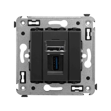 4412303 | USB 3.0 розетка одинарная в стену, тип А-А, Avanti, Черный матовый