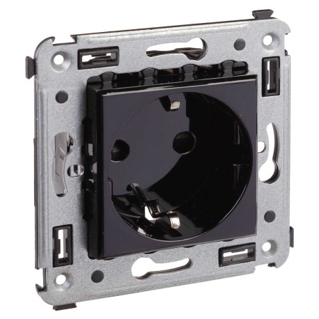 4402003 | Розетка в стену, 2P+E, с з/ш, "Avanti", "Черный квадрат"-1