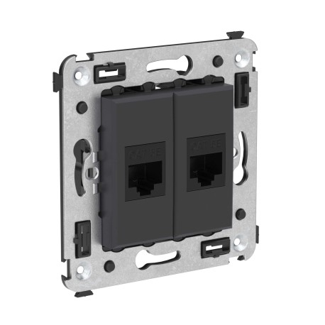 4412664 | Компьютерная розетка RJ-45 без шторки в стену, кат.5е двойная, "Avanti", "Черный матовый"-1