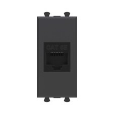 Компьютерная розетка RJ-45 без шторки модульная, кат.5е, "Avanti", "Черный матовый", 1 модуль