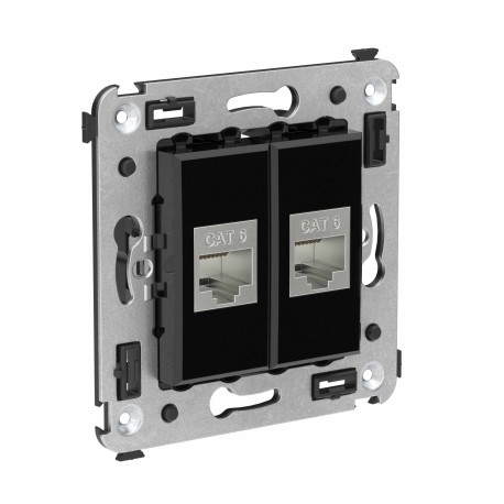 4402794 | Компьютерная розетка RJ-45 без шторки в стену, кат.6 двойная экранированная, "Avanti", "Черный квадрат"-1