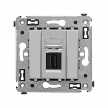 USB 3.0 розетка одинарная в стену, тип А-А, Avanti, Закаленная сталь