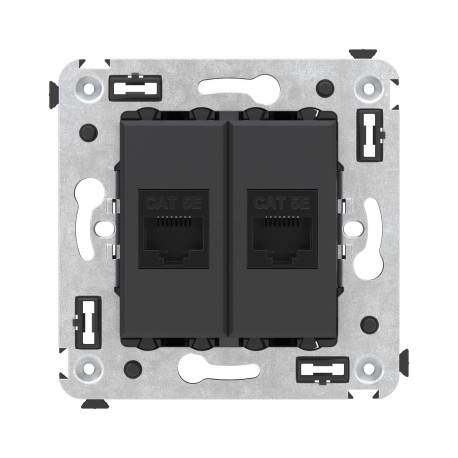 4412664 | Компьютерная розетка RJ-45 без шторки в стену, кат.5е двойная, "Avanti", "Черный матовый"