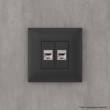 4412774 | Компьютерная розетка RJ-45 без шторки в стену, кат.6А двойная экранированная, "Avanti", "Черный матовый"-4