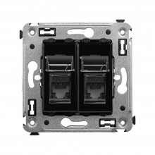 Компьютерная розетка RJ-45 в стену, кат.6А двойная, Avanti, Черный квадрат