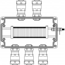 Коробка клеммная Ex из GRP: 1Ex e IIC T5 Gb IP66: Ex tb IIIB T95°C Db:Клеммы 2,5 кв.мм- 25 шт. А,С: ввод D8-13мм поднебронированный кабель в металлорукаве Dt 20мм. Ni 5 шт.