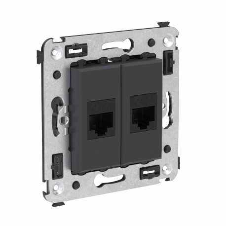 4412694 | Компьютерная розетка RJ-45 без шторки в стену, кат.6 двойная, "Avanti", "Черный матовый"-1