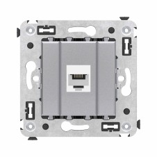 Телефонная розетка RJ-12 без шторки в стену одинарная, "Avanti", "Закаленная сталь"