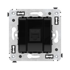 Компьютерная розетка RJ-45 без шторки в стену, кат.5е одинарная, "Avanti", "Черный квадрат"