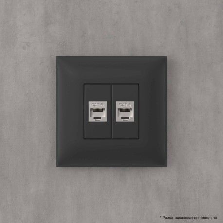 4412794 | Компьютерная розетка RJ-45 без шторки в стену, кат.6 двойная экранированная, "Avanti", "Черный матовый"-4
