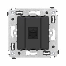 Компьютерная розетка RJ-45 без шторки в стену, кат.6А одинарная, "Avanti", "Черный матовый"