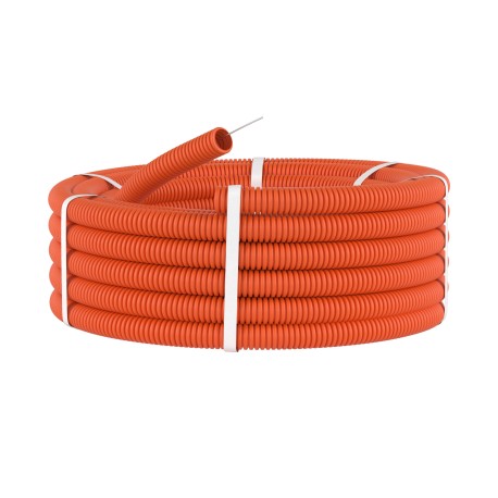71520 | Труба ПНД гибкая гофр. д.20мм, тяжёлая с протяжкой, 100м, цвет оранжевый-1