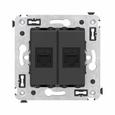 Компьютерная розетка RJ-45 без шторки в стену, кат.6А двойная, "Avanti", "Черный матовый"