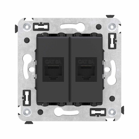 4412674 | Компьютерная розетка RJ-45 без шторки в стену, кат.6А двойная, "Avanti", "Черный матовый"