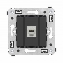 Компьютерная розетка RJ-45 без шторки в стену, кат.6А одинарная экранированная, "Avanti", "Черный матовый"