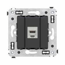 Компьютерная розетка RJ-45 без шторки в стену, кат.6А одинарная экранированная, "Avanti", "Черный матовый"