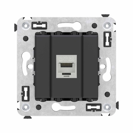 4412773 | Компьютерная розетка RJ-45 без шторки в стену, кат.6А одинарная экранированная, "Avanti", "Черный матовый"