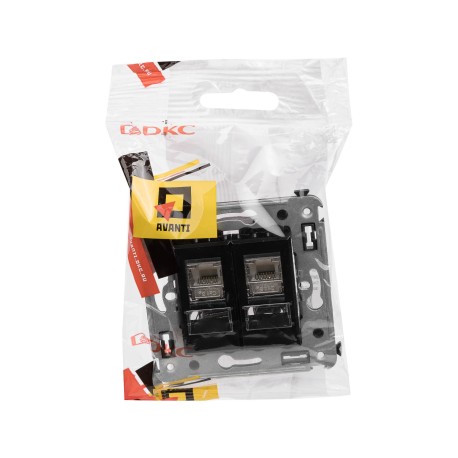 4402364 | Компьютерная розетка RJ-45 в стену, кат.5e двойная экранированная,"Avanti", "Черный квадрат"-4