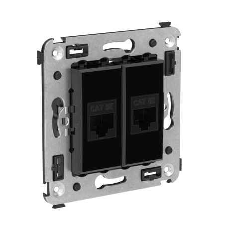 4402664 | Компьютерная розетка RJ-45 без шторки в стену, кат.5е двойная, "Avanti", "Черный квадрат"-1