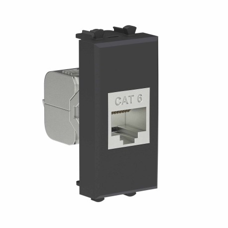 4412791 | Компьютерная розетка RJ-45 без шторки модульная, кат.6 экранированная, "Avanti", "Черный матовый", 1 модуль-1