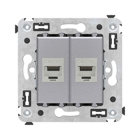 4404764 | Компьютерная розетка RJ-45 без шторки в стену, кат.5e двойная экранированная, "Avanti", "Закаленная сталь"