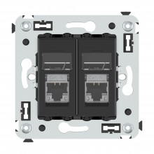 Компьютерная розетка RJ-45 в стену, кат.6 экранированная двойная,Avanti, Черный матовый