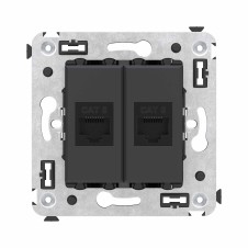 Компьютерная розетка RJ-45 без шторки в стену, кат.6 двойная, "Avanti", "Черный матовый"