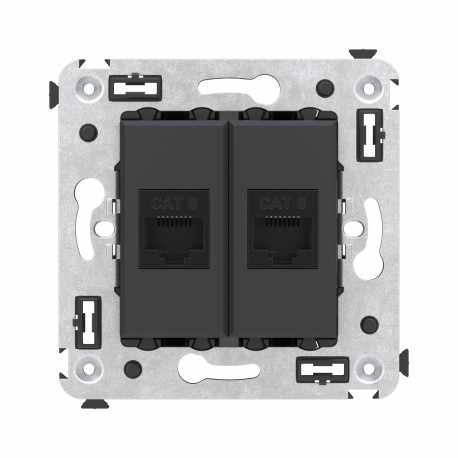 4412694 | Компьютерная розетка RJ-45 без шторки в стену, кат.6 двойная, "Avanti", "Черный матовый"