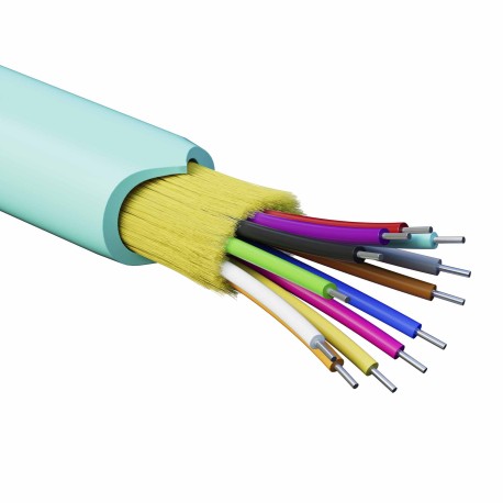 RNDT3C12AQ01-E | Кабель волоконно-оптический, распределительный, арамидные упрочняющие нити, для внутренней прокладки, нг(А)-HF, 12 ОВ, категория OM3 (G.651.1) плотный буфер, 0,4 кН, барабан 500 м