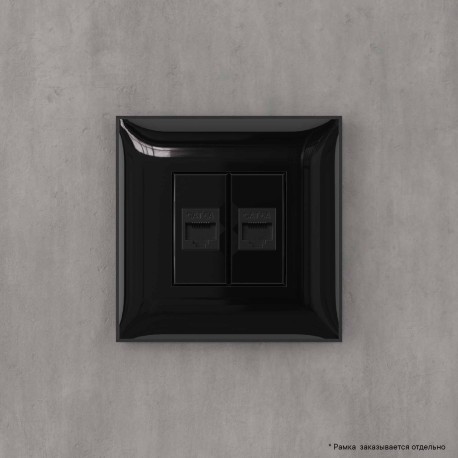 4402674 | Компьютерная розетка RJ-45 без шторки в стену, кат.6А двойная, "Avanti", "Черный квадрат"-4