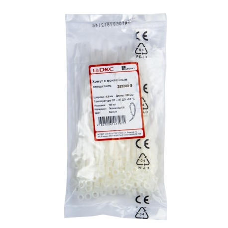 252200-S | Хомут P6.6 с монтажным отверстием, белый, 4.8x200-2