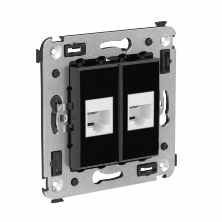 4402614 | Телефонная розетка RJ-12 без шторки в стену двойная, "Avanti", "Черный квадрат"-1