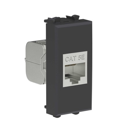4412761 | Компьютерная розетка RJ-45 без шторки модульная, кат.5е экранированная, "Avanti", "Черный матовый", 1 модуль-1