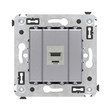 Компьютерная розетка RJ-45 без шторки в стену, кат.5e одинарная экранированная, "Avanti", "Закаленная сталь"