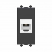 Телефонная розетка RJ-12 без шторки модульная, "Avanti", "Черный матовый", 1 модуль