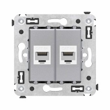 Компьютерная розетка RJ-45 без шторки в стену, кат.6А двойная, "Avanti", "Закаленная сталь"