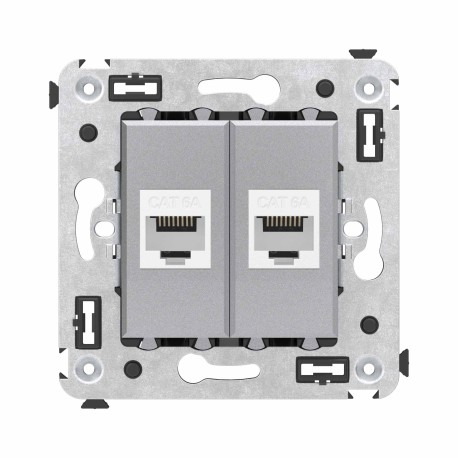 4404674 | Компьютерная розетка RJ-45 без шторки в стену, кат.6А двойная, "Avanti", "Закаленная сталь"