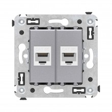 Компьютерная розетка RJ-45 без шторки в стену, кат.5е двойная, "Avanti", "Закаленная сталь"