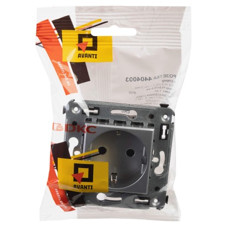 4404003 | Розетка в стену, 2P+E, с з/ш, "Avanti", "Закаленная сталь"-4