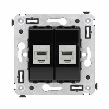 Компьютерная розетка RJ-45 без шторки в стену, кат.6 двойная экранированная, "Avanti", "Черный квадрат"