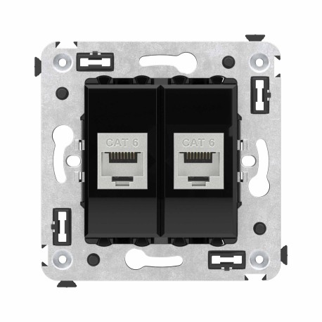 4402794 | Компьютерная розетка RJ-45 без шторки в стену, кат.6 двойная экранированная, "Avanti", "Черный квадрат"