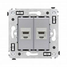 Компьютерная розетка RJ-45 без шторки в стену, кат.6А двойная экранированная, "Avanti", "Закаленная сталь"