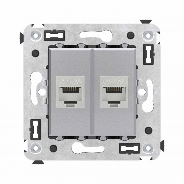 4404774 | Компьютерная розетка RJ-45 без шторки в стену, кат.6А двойная экранированная, "Avanti", "Закаленная сталь"