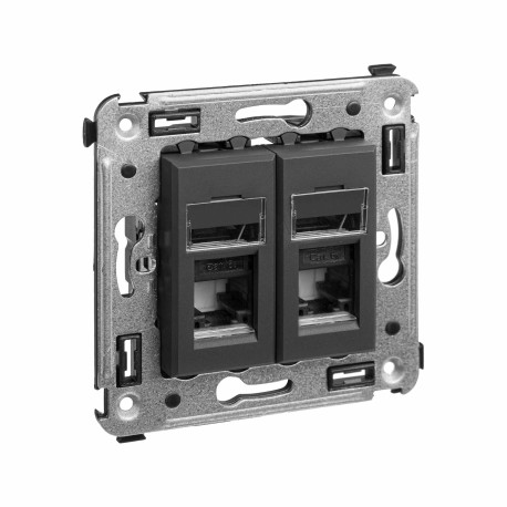 4412374 | Компьютерная розетка RJ-45 в стену, кат.6А двойная, Avanti, Черный матовый-1