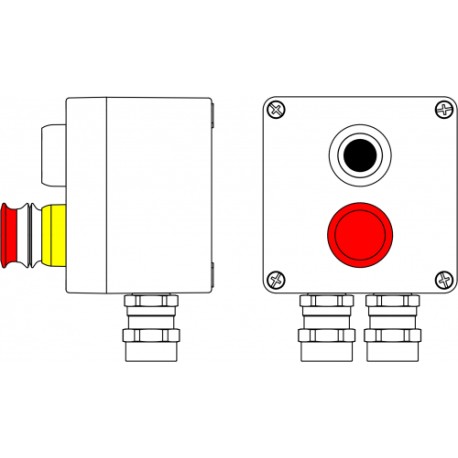 2201.121.19.03J | Пост управления Ex из алюминия: 1Ex d e IIC T6 Gb X / Ex tb IIIB T80°C Db X / IP66: Аварийная кнопка красная, 1NC/1NO -1 шт: Кнопкачерная, 1NC/1NO -1 шт.: C: ввод D5,5-13мм под бронированный кабель Ni-2 шт.