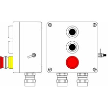 Пост управления Ex из GRP: 1Ex d e IIC T6 Gb X / Ex tb IIIB T80°C Db X / IP66: Аварийная кнопка красная, 1NC/1NO -1 шт.: Кнопкачерная,1NC/1NO -2 шт.: С:ввод D5,5-13мм под бронированный кабель Ni -2 шт.