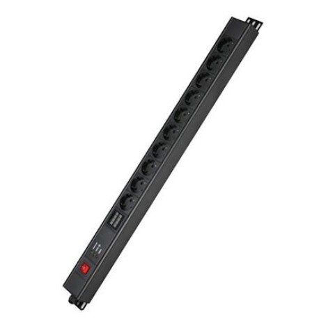 R5VSH10SWOPAM | Блок распределения питания вертикальный для 19" шкафов, 16A 10 Х Shuko, выключатель, индикация, вх. разъём Schuko