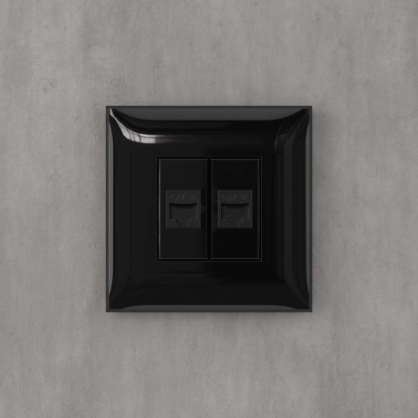 4402664 | Компьютерная розетка RJ-45 без шторки в стену, кат.5е двойная, "Avanti", "Черный квадрат"-4