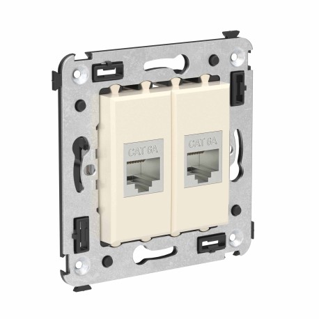 4405774 | Компьютерная розетка RJ-45 без шторки в стену, кат.6А двойная экранированная, "Avanti", "Ванильная дымка"-1