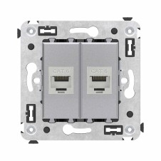 Компьютерная розетка RJ-45 без шторки в стену, кат.6 двойная экранированная, "Avanti", "Закаленная сталь"